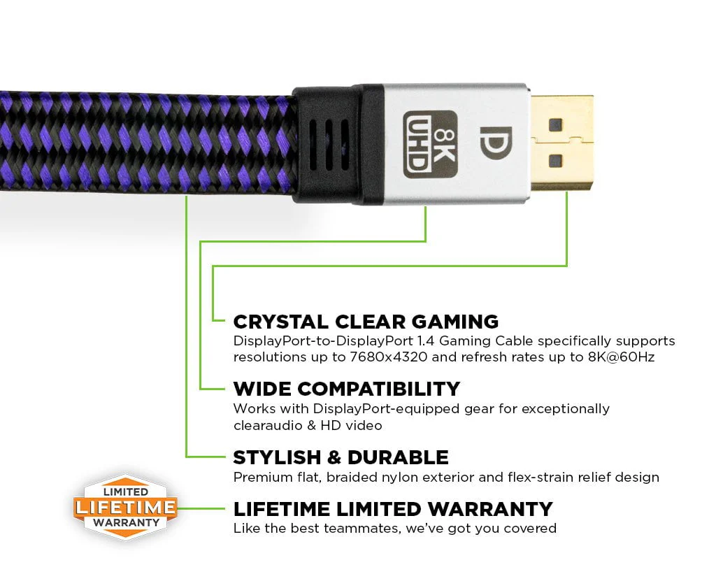 12' DisplayPort 1.4 Gaming Cable - Image 4